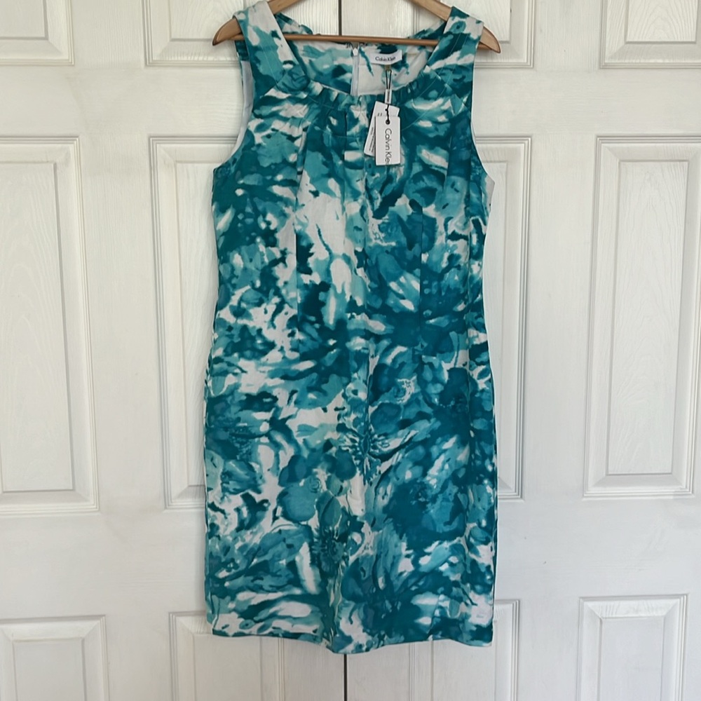 Calvin Klein Teal and White Dress